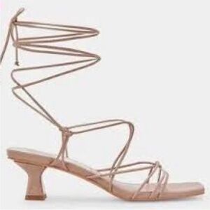 Dolce Vita Lace-Up Strappy Block Heel Sandals in Taupe and Black
